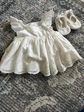 GAP Cream Eyelet Baby Dress with Ruffled Sleeves